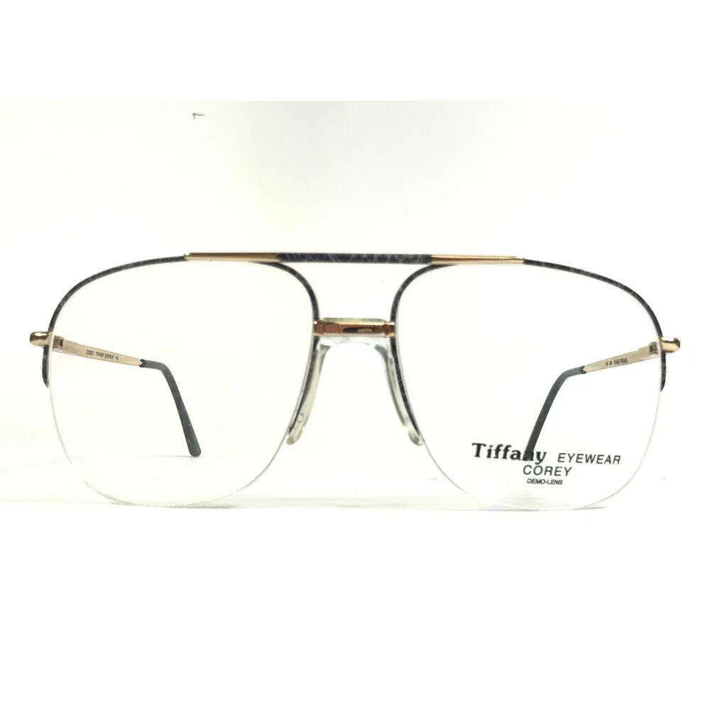 Vintage Tiffany Eyeglasses Frames COREY 096 Blue Marble Gold Aviators 50-20-145